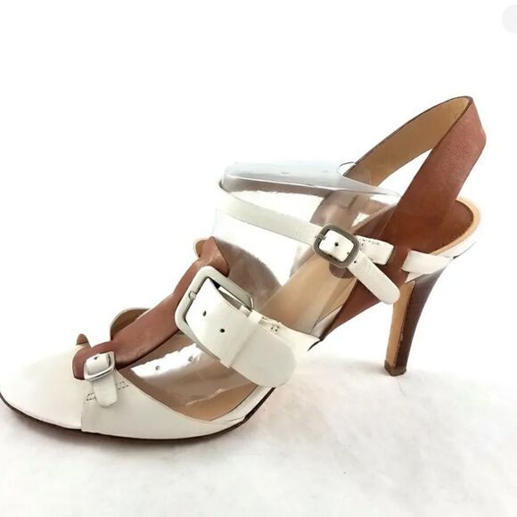 Cole haan white leather 3 strap buckle heel. Size 8 - Picture 1 of 11